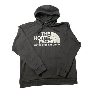 he North Face Hoodie Mens Gray Spellout Half Dome Never Stop Exploring Pullover